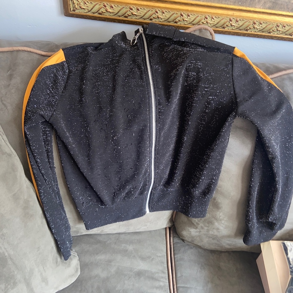 Black and sliver and gold strip jogger set